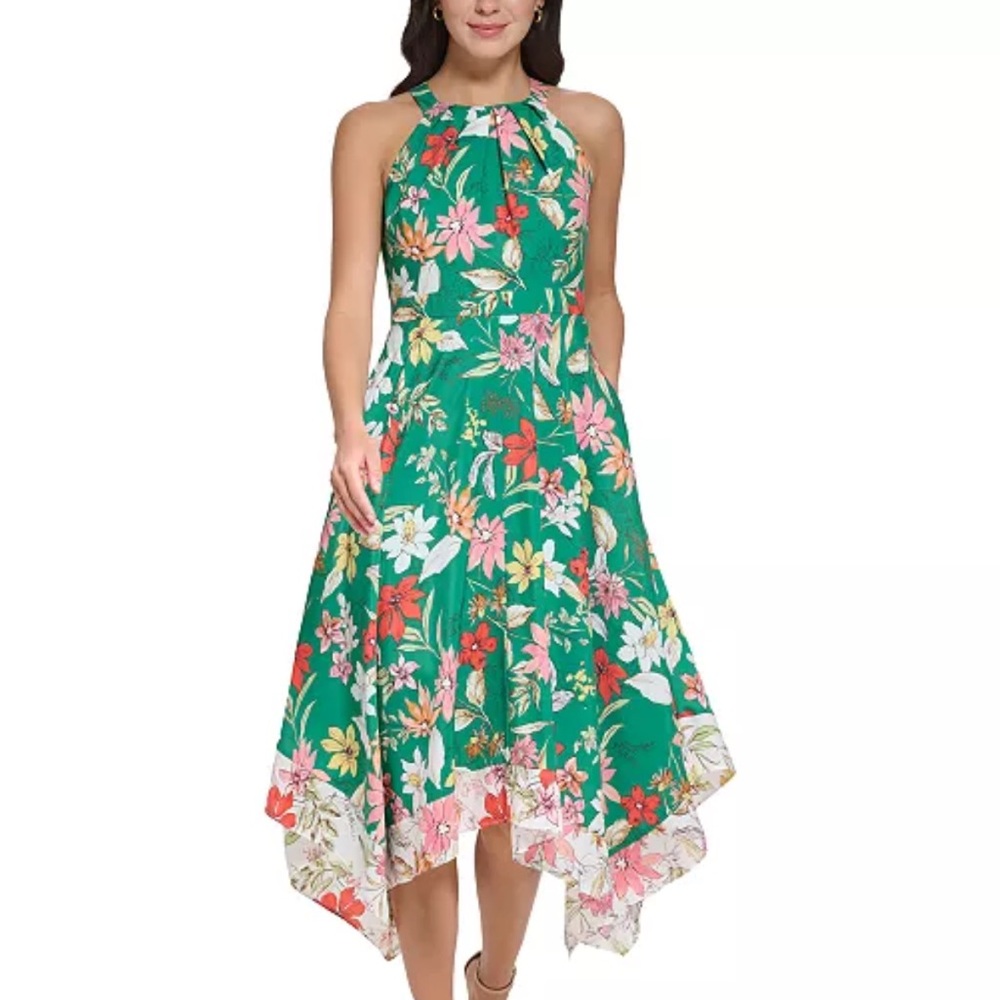 Floral Green Halter Dress